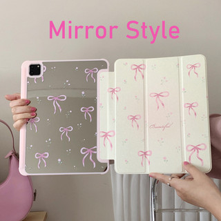 2024 Vỏ Mới Gương Acrylic Cứng Tương Thích Với iPad Air 11 13 2024 Pro 11 13 Hoa Nhỏ Và Nơ Màu Hồng Họa Tiết Da