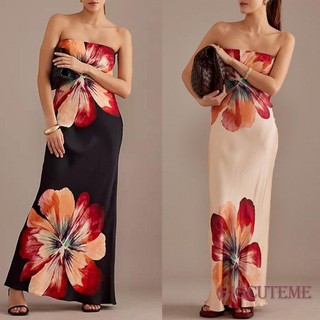 [] -Váy Ống quây dành cho nữ Váy dài dự tiệc không tay in hoa mùa hè