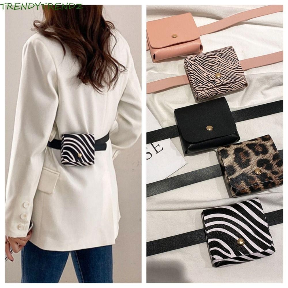 Túi thắt lưng Mini TRENDYTRENDZ, Ví đựng tiền xu sọc in họa tiết da báo, Túi đựng điện thoại di động nắp 2 trong 1 thời trang Túi thắt lưng nữ