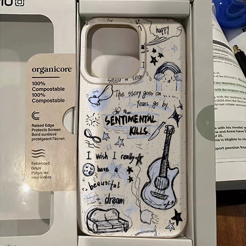 Graffiti Tiếng Anh Bướm Đàn Guitar Ốp Lưng Điện Thoại iPhone11 12 13 14 15 Pro Max Ốp Lưng 7 + 8 Plu