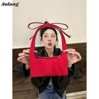Túi đeo vai nữ Aolang Bow Knot Túi xách nữ phong cách Hàn Quốc mới Túi nhỏ nhẹ và dễ thương để đi làm