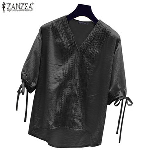 Zanzea Áo sơ mi sọc xẻ cổ chữ V giản dị Hàn Quốc dành cho nữ