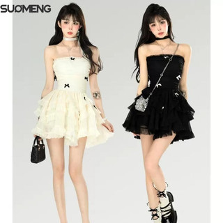 Suomengfrench bánh mùa hè đầm 2024 mới hẹp eo hot girl tube top thời trang gợi cảm puff đầm