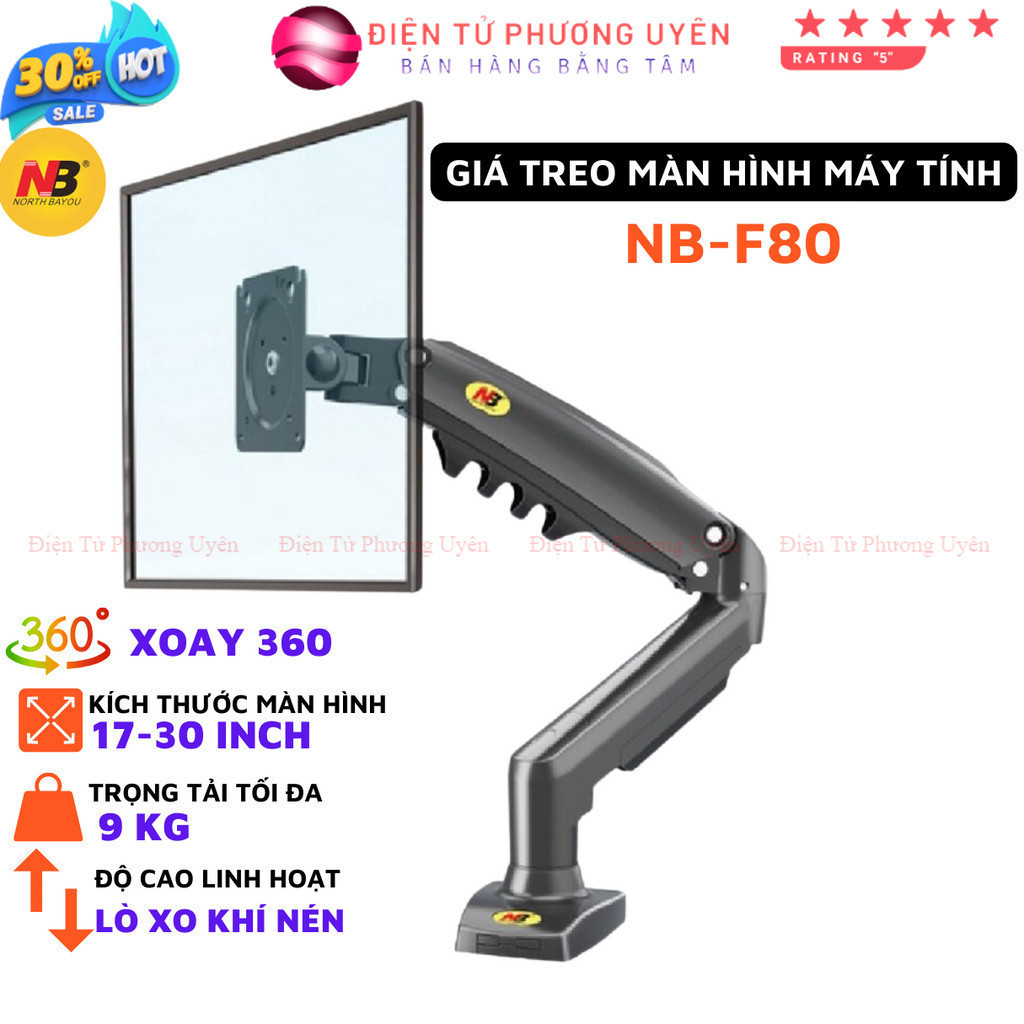 SKU271 - Arm màn hình máy tính NB F80, giá treo màn hình máy tính NB F80 17-30 inch, 360 độ.