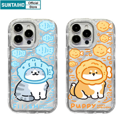 Suntaiho Ốp lưng Iphone Hàn quốc Đẹp trong suốt in hình Cute Ngộ nghĩnh Vỏ Độc Đáo Hoạt Hình Họa Tiết Chó Mèo Ốp Điện Thoại TPU Mềm Cao Cấp Chống Sốc Cho Iphone 15 14 12 13 11 Pro Max IP 7 8 Plus Iphon X Xs XR Xs Max Ốp Lưng