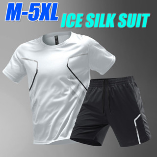 M-5XL Bộ Quần áo thể thao nam màu trắng khô nhanh Áo thun & quần short tập thể dục thoáng khí Quần áo đổ mồ hôi Chạy bộ / Bóng rổ / Cầu lông Bộ thể dục mỏng Đen Xám