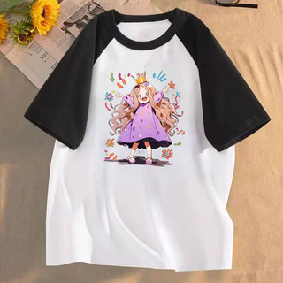 [Polyester] Áo thun ngắn tay mùa hè dễ thương dành cho nữ Áo thun chắp vá thời trang cổ tròn đa năng dáng rộng