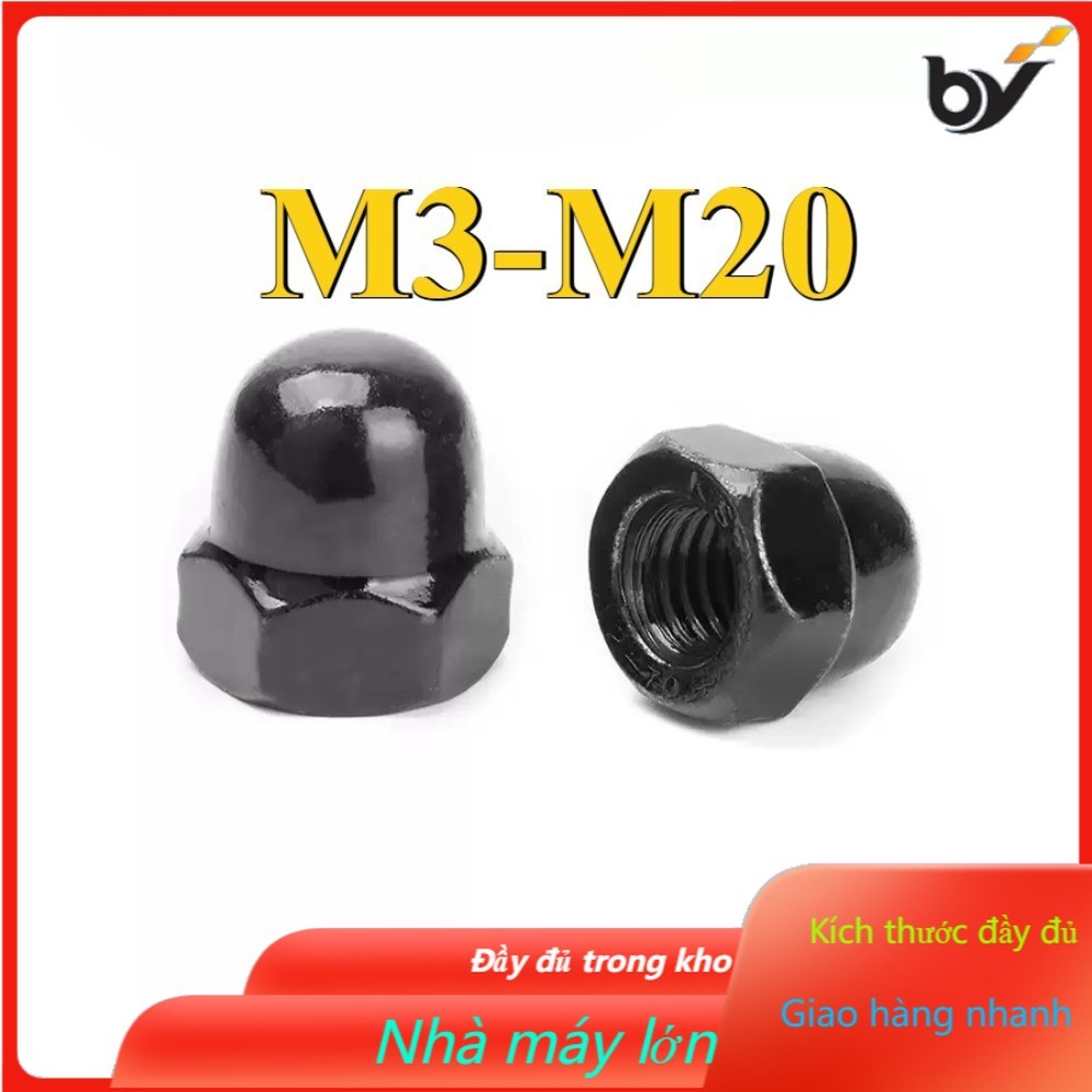 Nắp Tán bầu, Đai ốc mũ, đai ốc chỏm cầu inox 304 đen M3-M20 (BY-DM-W)