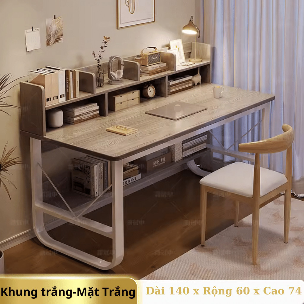 Bàn học sinh cấp 2, bàn chân sắt có kệ lớn, bàn học màu sắc đa dạng, chân thép sơn tĩnh điện, gỗ MDF dày 15mm | BigBuy360 - bigbuy360.vn
