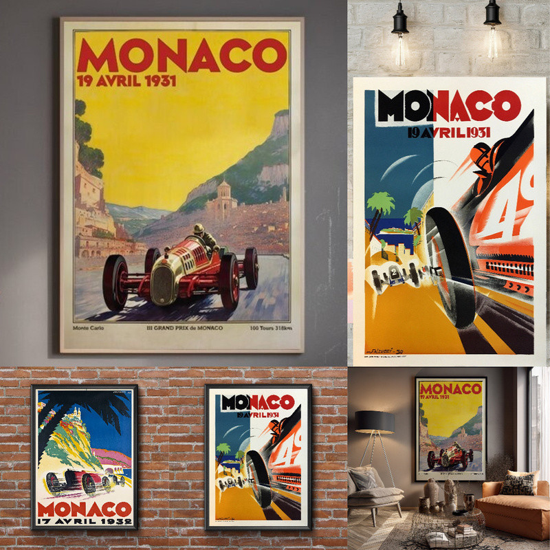 Vintage F1 Racing Monaco 1931 Grand Prix Poster, Race Car Print, Race Fan Executive Office Decor, Wa
