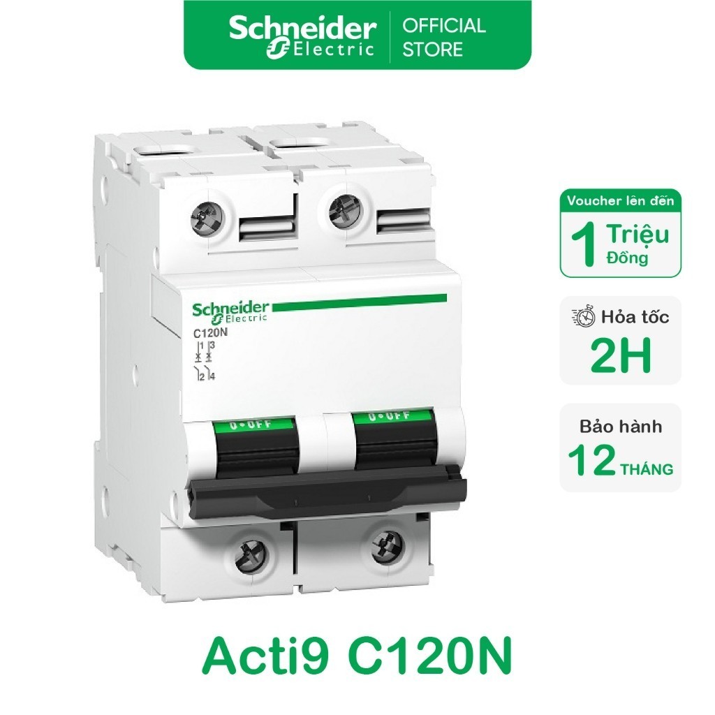 Cầu dao tự động MCB - 2P - C Curve - 10k - Dòng Acti9 C120N - Schneider Electric - A9N18361 A9N18362