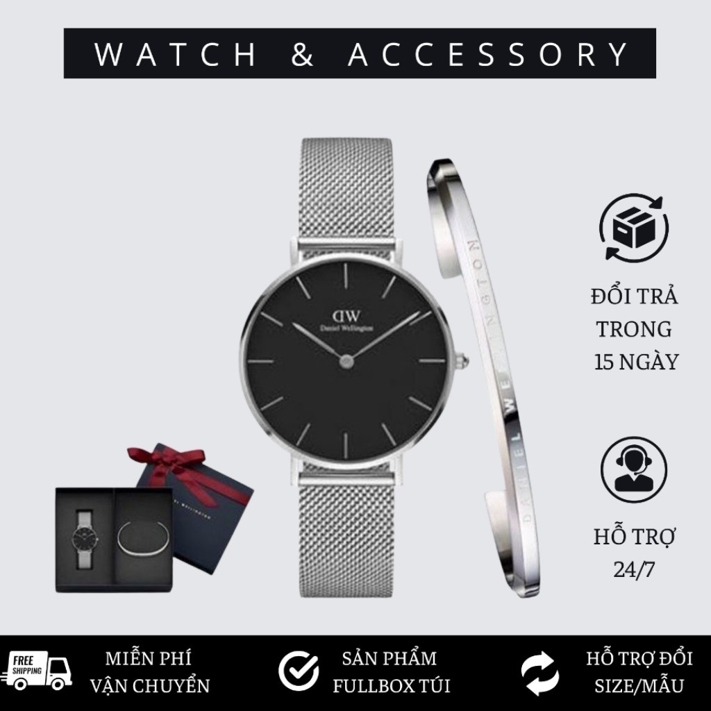 Đồng Hồ Nữ Daniel Welington Classic Petite Sterling Black & Vòng Tay D_W Cuff Chính Hãng - DANIEL WATCH STORE VN