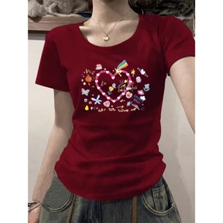 【100% cotton  Áo baby tee Áo Thun ôm body Áo y2k Áo thun ngắn tay in họa tiết thời trang slim fit cho phụ nữ