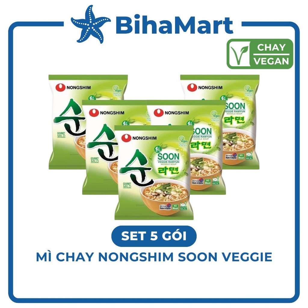 [SET 5 GÓI]- NONGSHIM - Mì chay Nongshim Soon Veggie, Mì Nongshim chay, Mì chay Soon Veggie, Mì chay