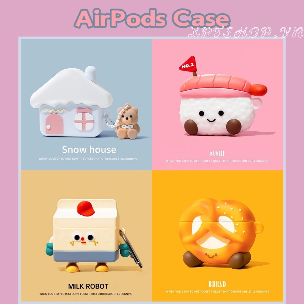 Ins House Gấu Hộp Bánh Mì Silicon Sữa AirPods Cho AirPods 4 AirPods Pro AirPods Pro Pro2 AirPods 3 /