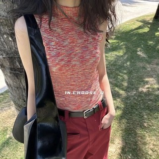 Fxdazi * Độc Đáo Top Mùa Hè Tính Khí Nhỏ Đứng Cổ Áo Dệt Kim Không Tay Nữ Hot Girl Áo Thun Ngắn Top Thiết Kế Cảm Giác
