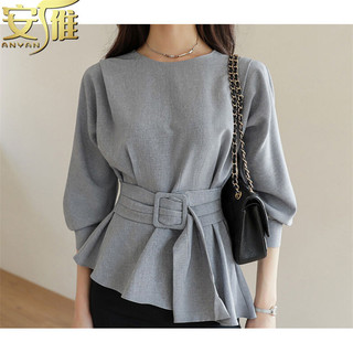 Trí tuệ Thanh lịch Tính khí hàng đầu dành cho nữ Thiết kế cổ tròn mùa hè Cảm giác thích hợp Tay áo ba phần tư eo hẹp