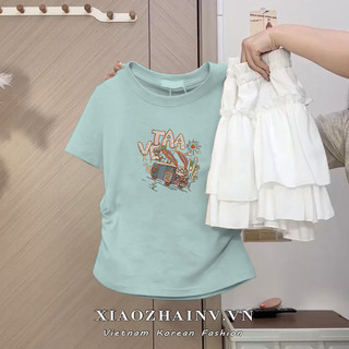 Xiaozhainv Áo Thun Cotton Thời Trang Mùa Hè Bunny Cart In Áo Thun Nữ Tay Ngắn