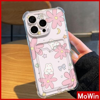 Mowin - Dành cho iPhone 15 Pro Max iPhone 11 Vỏ đựng thẻ Vỏ TPU mềm trong suốt Lưu trữ thẻ Airbag Chống Thỏ trắng có hoa thích với iPhone 14 13 12 11 Pro Max Plus XR XS	
