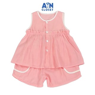 Bộ quần áo Ngắn bé gái Nhún Hồng Trơn cotton boi - AICDBGSW4S7R - AIN Closet