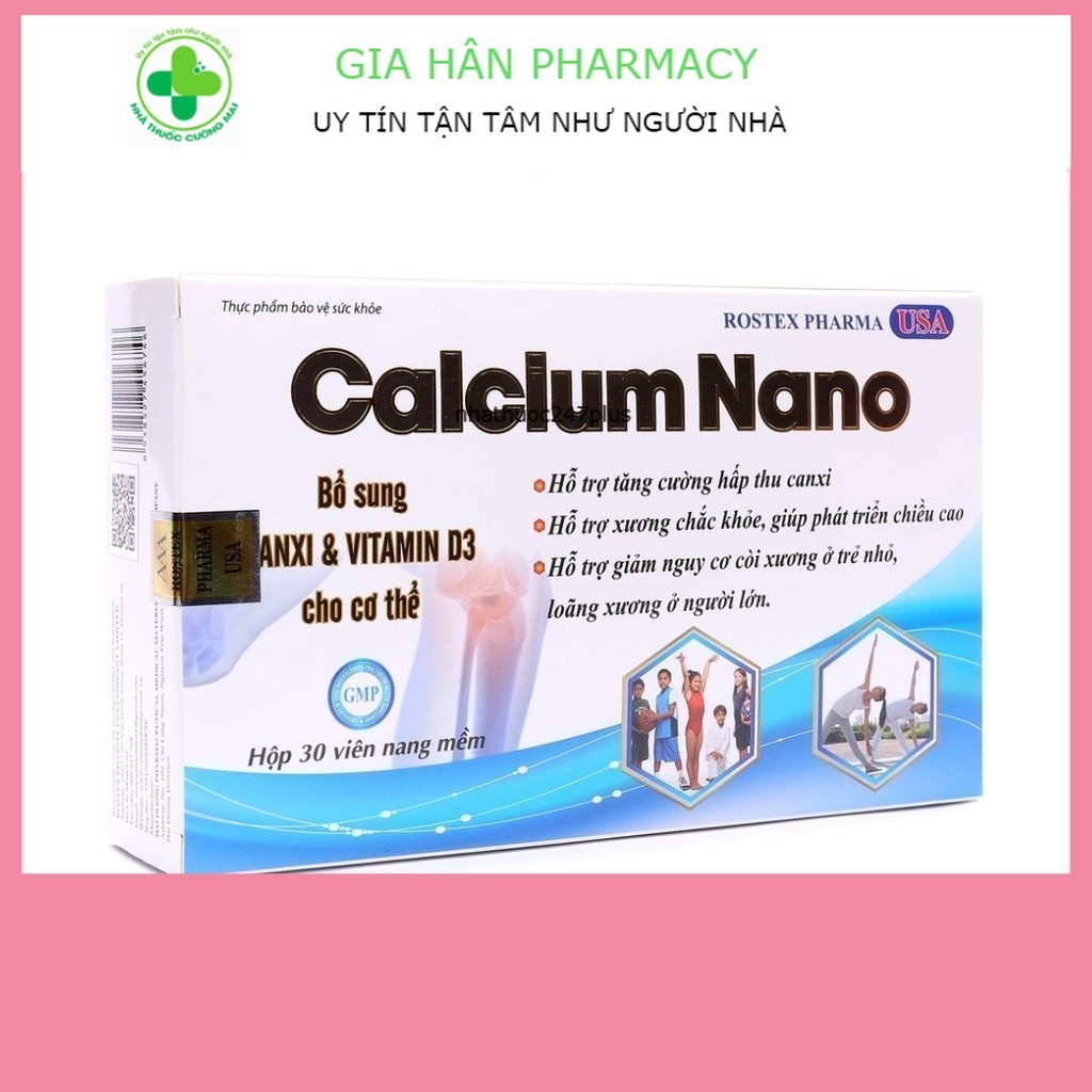 Calcium Nano bổ sung canxi, vitamin D3 tăng chiều cao - 30 viên [Calcium Nano Xanh dương]