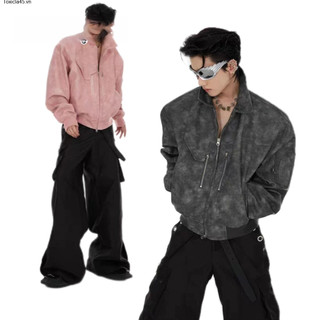 Tb leather jacket short sleeved with zipper metal vintage American high-quality men's