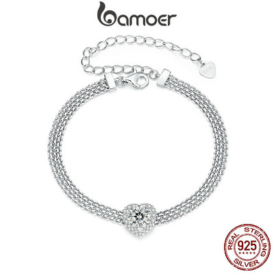 Bamoer 925 Sterling Sliver Vòng Tay Moissanite Trái Tim Dệt Trang Sức Quà Tặng Cho Nữ