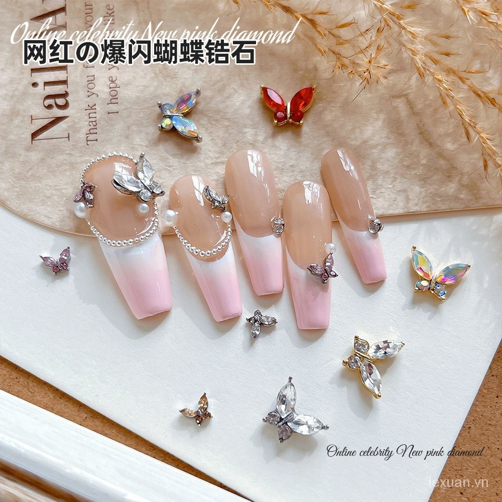 Phụ kiện móng tay bươm bướm Zircon siêu lấp lánh cao cấp nổi khối đá quý tinh xảo GA30