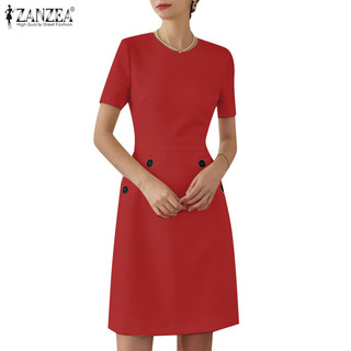 Zanzea Nữ Thời Trang Hàn Quốc Thiết Kế Tay Ngắn Túi Giả Váy