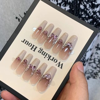 Đùi Tóc Dày Nơ Làm Móng Tay Hoàn Thành Mặc Làm Móng Tay Xuân Hè Liệu Pháp Quang Móng Tay Giả Bán Buôn Mặc Móng Tay Handmade
