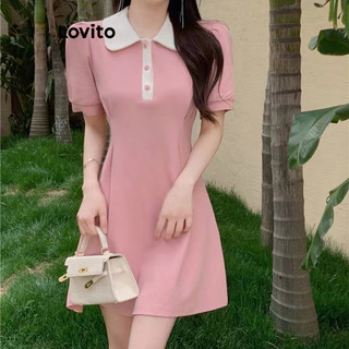 Đầm Lovito ghép nối màu sắc cài nút phong cách thường ngày cho nữ LNE52416