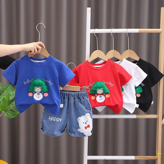 Bộ Quần Áo Bé Trai Mùa Hè 2024 Trẻ Em Áo Cotton Quần Short Denim 2 Bộ Đồ Thể Thao Cho Bé Tracksuits Trẻ Em Trang Phục Tập Đi