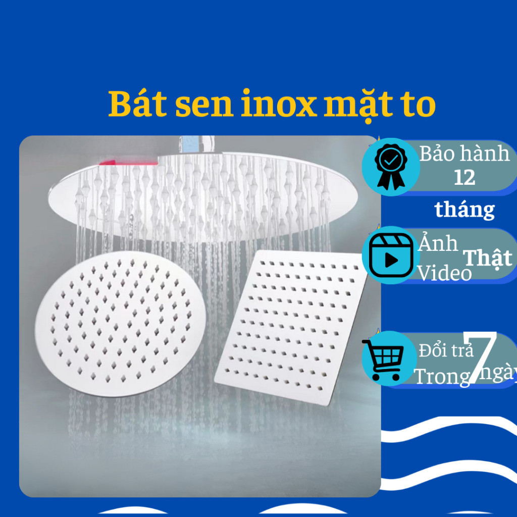 Bát sen cây inox mạ vuông tròn, bát sen tắm đứng mạ inox đường kính 20 cm, bát sen tắm to loại vuông