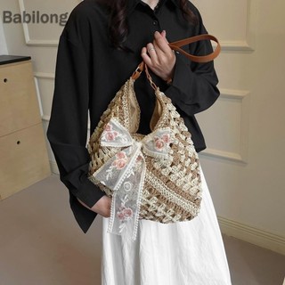  Túi Tote dệt rơm dành cho nữ Túi Hobo đi biển chắp vá có nơ cho kỳ nghỉ du lịch