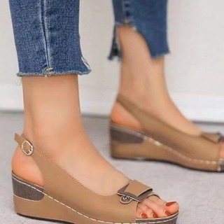 Xuyên Biên Giới Mùa Hè 2024 Phong Cách Mới Retro La Mã Cao Gót Nêm Gót Giày Nữ Thoải Mái Đế Mềm Miệng Cá Dép Nữ 43