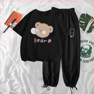 Sét Áo phông Bear VÀ quần bom chun, Áo thun from rộng, Chất đẹp không xù, quần suông ống rộng - MODYDVG