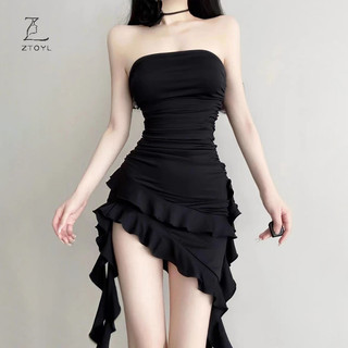 Ztoyl gợi cảm không đều quây váy đen nữ mùa hè ruffles váy ir