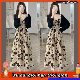 Đầm hoa phong cách cổ điển kiểu Pháp mùa hè dài dây đeo nữ Đầm dài thời trang đẹp