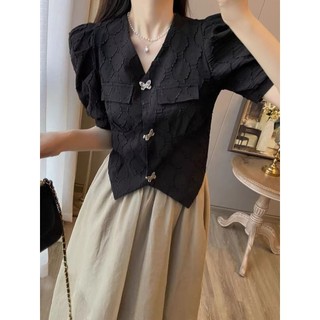 Set Váy Áo Phong Cách Cổ Điển Kiểu Pháp Bộ Hai Chiếc Tôn Dáng Áo Sơ Mi Croptop Chân Váy Cạp Cao Khí Chất