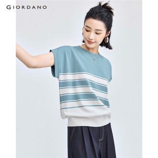 Giordano nữ áo len mũ tay sọc đan áo cổ tròn mềm mại đơn giản đơn giản cơ bản thời trang áo len 18354603
