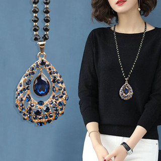  Vòng cổ hoa pha lê dài thời trang dây chuyền giọt nước nữ mặt dây chuyền đơn giản đa năng khí quyển 