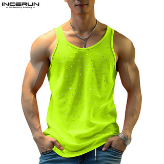 Incerun nam hàn quốc cổ tròn lấp lánh áo rời không tay