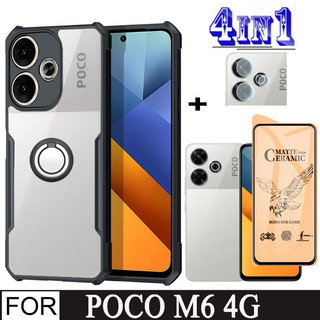 Ốp Điện Thoại Chống Sốc POCO M6 Cho Xiaomi POCO M6 Pro Ống Kính Máy Ảnh 4 Trong 1 Gốm Kính Cường Lực Bảo Vệ Màn Hình Và Điện Thoại Di Động