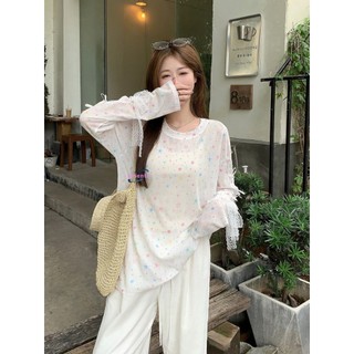 Essento Xu Hướng Mới In Hình Ngôi Sao Thiết Kế Áo Thun Dài Tay Mới Mỏng Chống Nắng Áo Sơ Mi Rời Nữ top