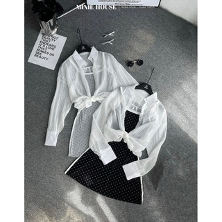 Set đầm 2 dây chấm bi+sơmi nhăn 6071