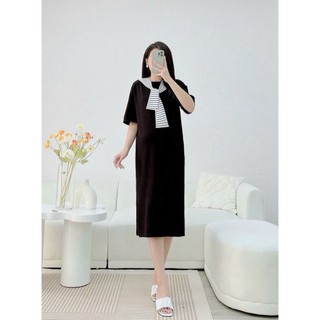 Váy bầu v141 kèm khăn, đầm bầu cotton dáng suông xinh đẹp