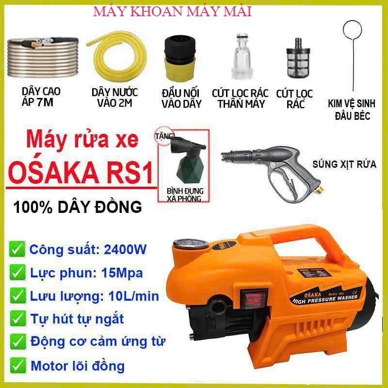 MÁY RỬA XE MINI OSAKA RS1 2400 dây đồng 100% mẫu mới vn Máy khoan máy mài
