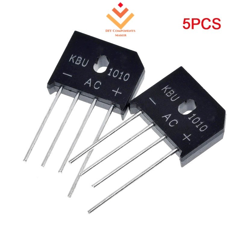 5 Cái / lốc KBU1010 KBU-1010 10A 1000V Mô-đun Diode chỉnh lưu cầu phẳng một pha