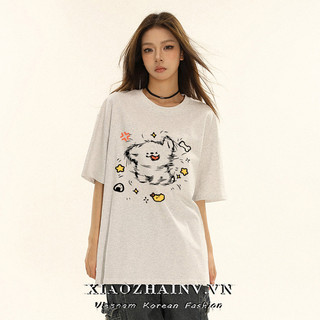 Xiaozhainv Mới Màu Xám Cotton Áo Thun Nữ Mùa Hè Mới Mỹ Rời Thời Trang Thường Ngày Nửa Tay Top