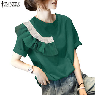 Zanzea Áo sơ mi ngắn tay cổ tròn thanh lịch dành cho nữ